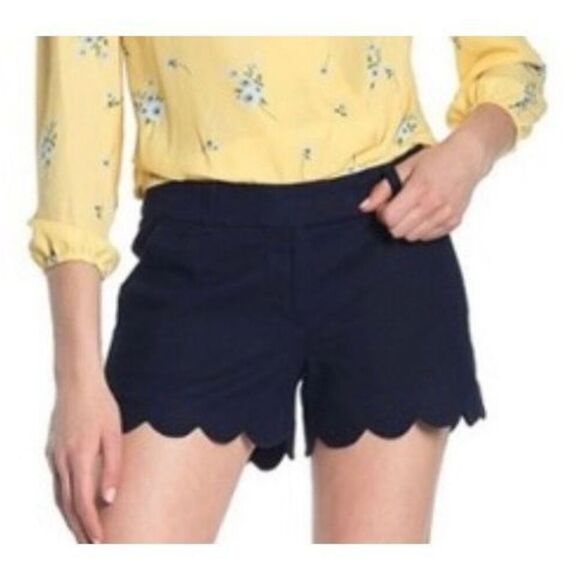 J.Crew linen blend scallop hem navy shorts size 8 - Picture 1 of 10